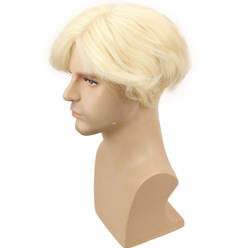 Pwigs Hairpiece Full French Lace Mens Toupee Bleached Knots Men Toupee Human Hair Wig Indian Remy Hair System Breathable 8x10 Toupee 18# Color