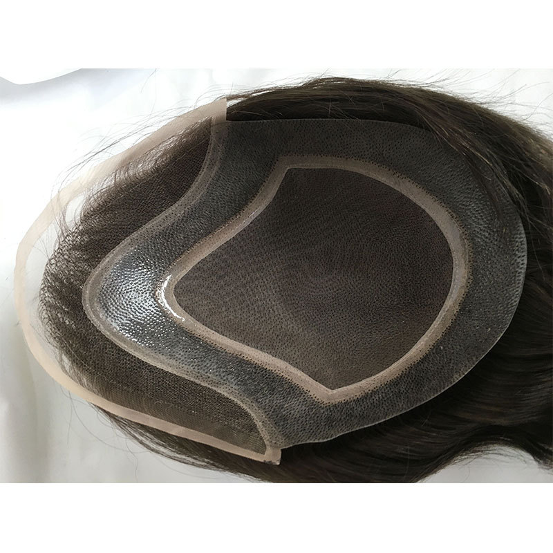 Men's Toupee 10x8 Human Hair 7# Brown Mens Toupee Thin Skin Around with Mono Lace with PU