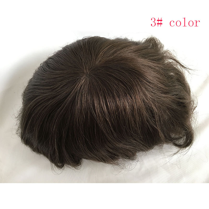 European Virgin Human Hair Toupee for Men 10x8inch Mono Lace with PU Around Slight Wavy Men's Hairpiece Replacement System 3# Color