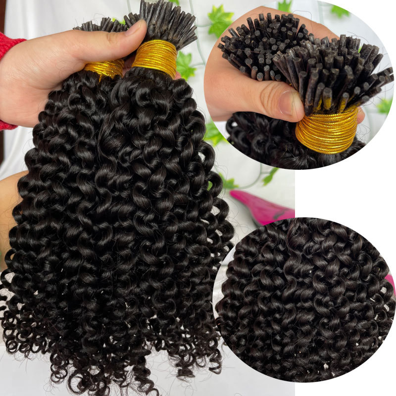 Kinky Curly I Tip Human Hair Extension Curly Remy Hair Stick I Tip Hair African American Microlinks Fusion Hair Pre bondeding 100St