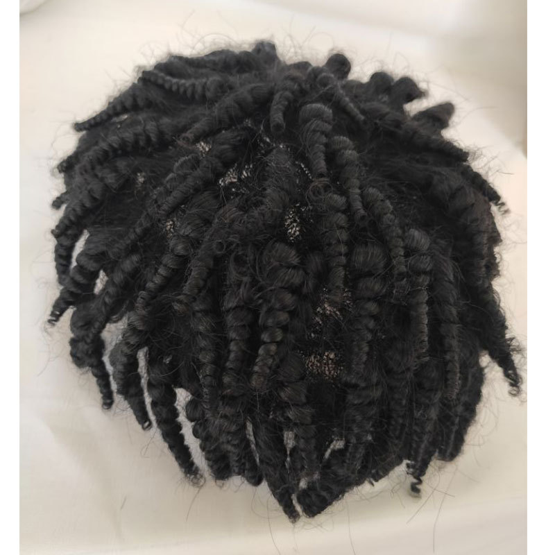 Toupee for Men Hair PU Mono Lace Men's Wig 100% Human Hair Pieces Curly 1B# Off Black Color 10" x 8"Human Hair Mens Toupee Hair