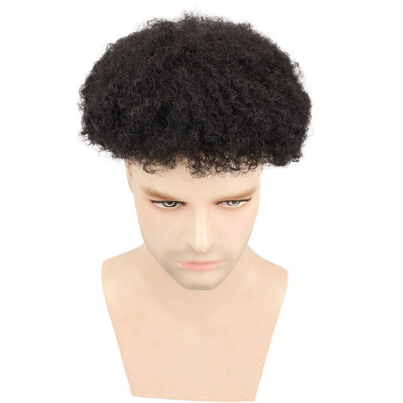 Afro Men's Toupee Wig 360 Wave Hairpiece 100% Human Hair Replacement Toupee for African American 10x8 Base Size Natural Black Color