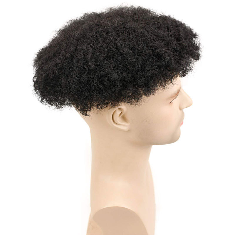 Afro Men's Toupee Wig 360 Wave Hairpiece 100% Human Hair Replacement Toupee for African American 10x8 Base Size Natural Black Color