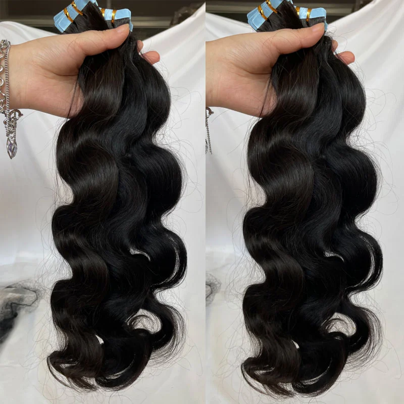 Remy Hair Extensions Tape in Hair Extensions Human Hair Tape in Black Wavy Body Wave 40pcs/100g Hair Extensions