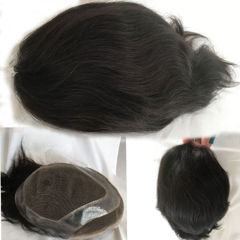 Human Hair Piece Wigs Toupee for Men Hair Replacement System Human Hair Toupee For Men Natural Lace Front with Skin 10x8 Straight 60# White Color