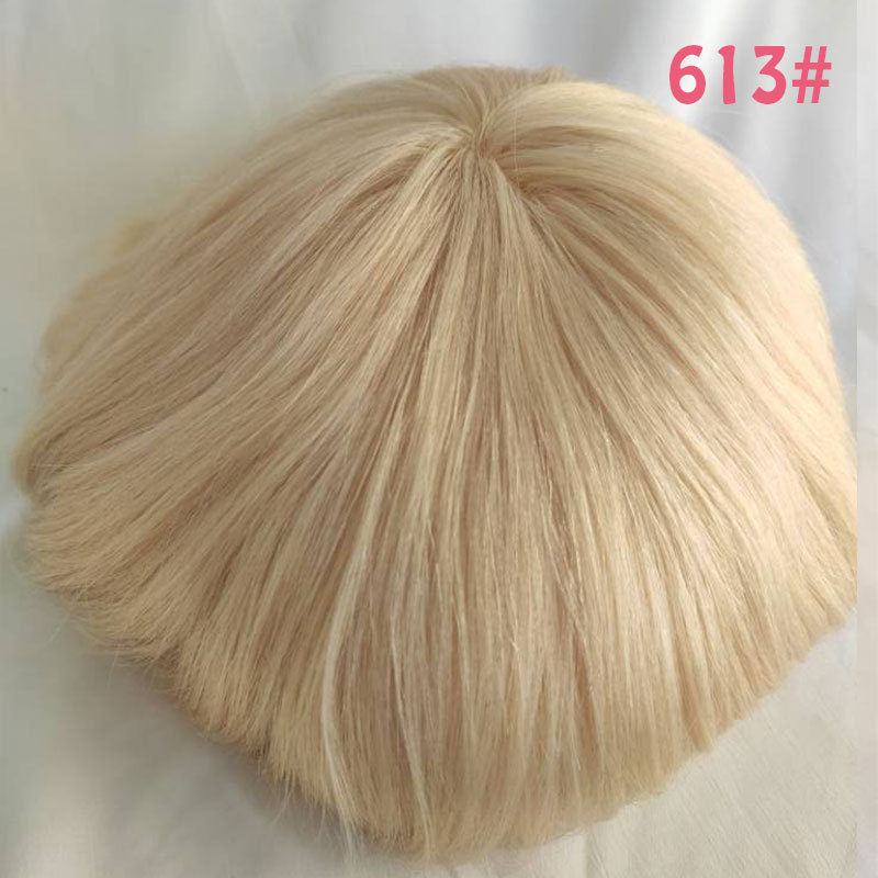Toupee for Man Ultra Thin Skin PU Men's Hairpiece European Virgin Human Hair Replacement System Pieces 10x8inch #4 Light Brown Color