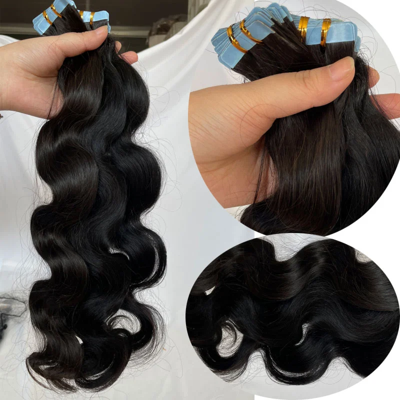 Remy Hair Extensions Tape in Hair Extensions Human Hair Tape in Black Wavy Body Wave 40pcs/100g Hair Extensions