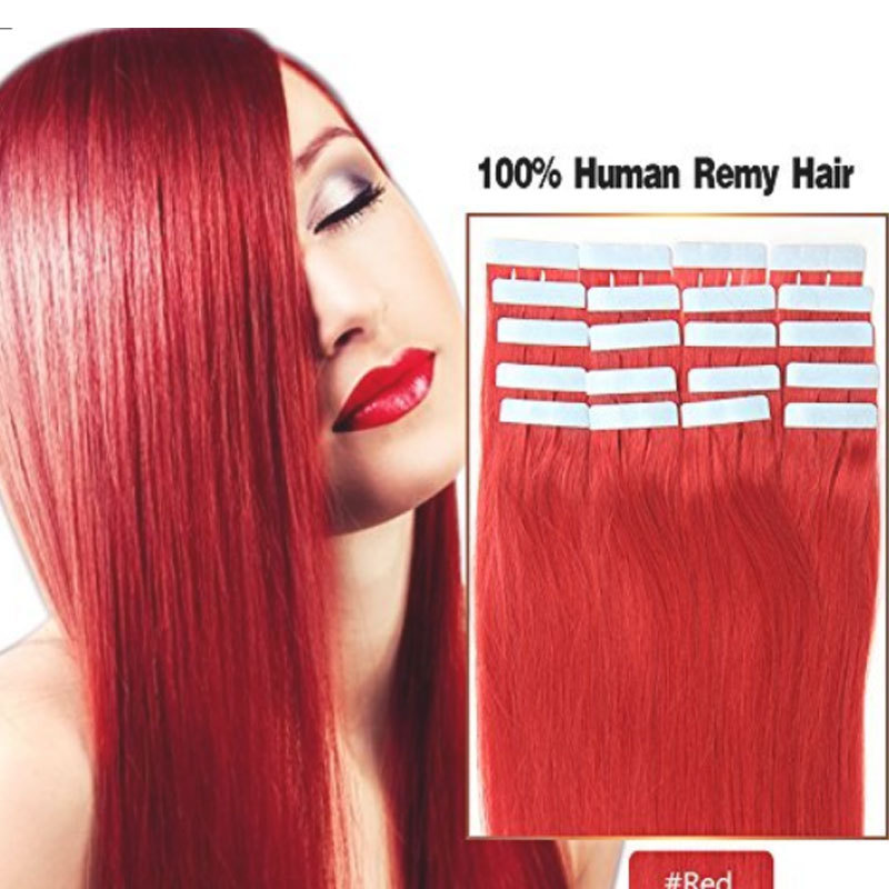 Tape In Remy Human Hair Extensions 20pcs 50g  #red Remy Hair Extensions Seamless Skin Weft Remy Silk Straight Hair Glue in Extensions