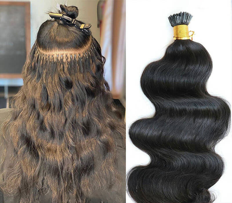 Body Wave I Tip Human Hair Extensions Microlinks Brazilian Virgin Hair Bulk 100% Human Hair Natural Black For Women Pwigs