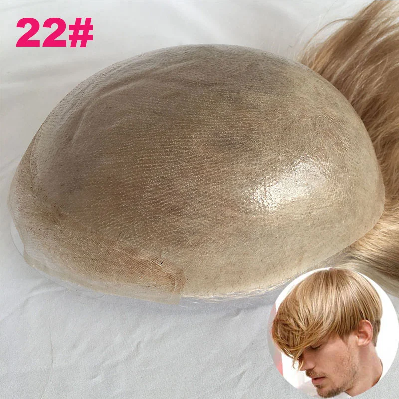 Toupee for Men Human Hair Men's Thin Skin Hair system with French Lace Hair Line Front 8x10 Inches Men Wigs Touppe For Black Men 22# color