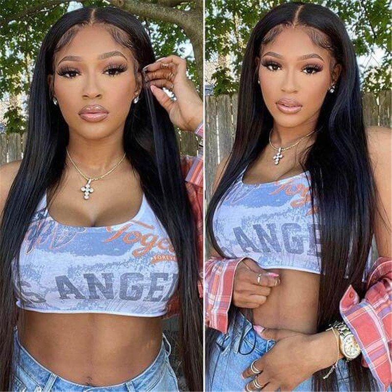 13*6 Hd Transparent Straight Lace Front Wig Human Hair Glueless Clear Wig For Sale