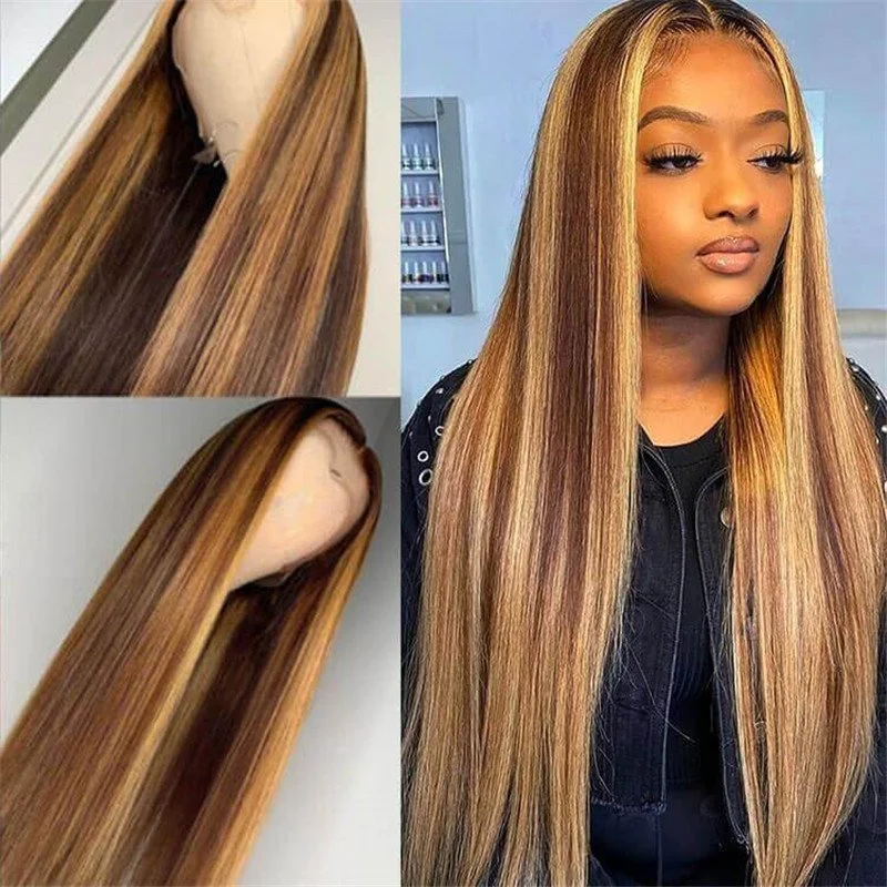 4/27 Highlight Hd Lace Front Wigs Ombre Oreo Straight Human Hair Pre Plucked Natural Hairline