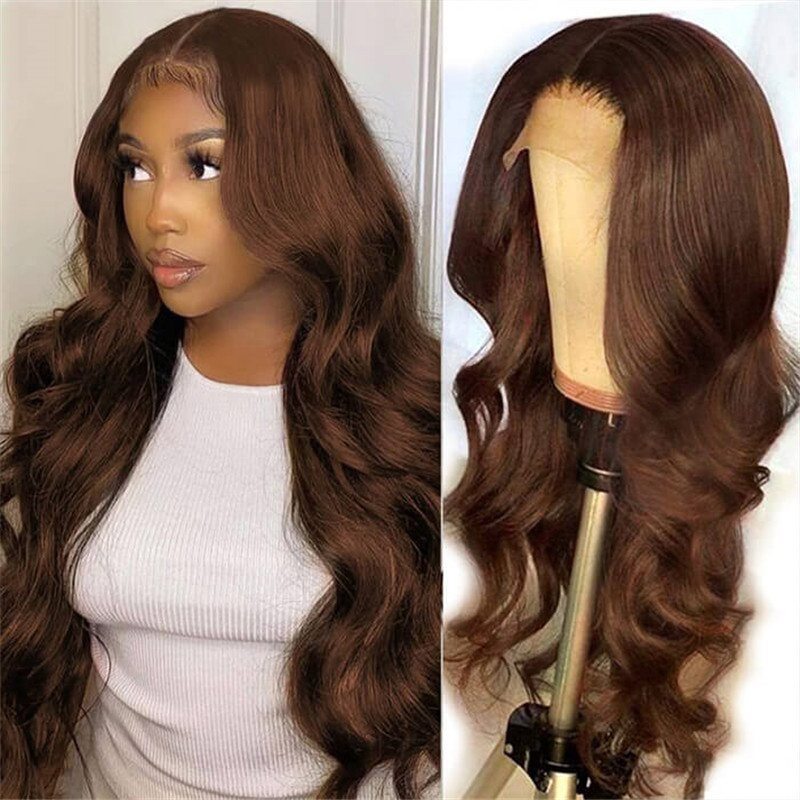 #4 Chocolate Brown Colored  13*6 Hd Lace Front Wig Human Hair Wigs Skin Melt For Black Women