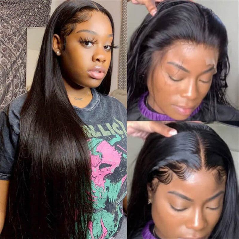 13*6 Hd Transparent Straight Lace Front Wig Human Hair Glueless Clear Wig For Sale