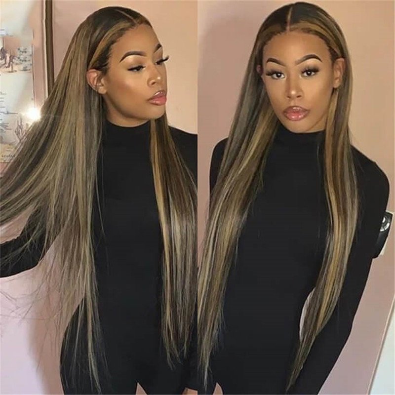 Highlight 1B/27 Straight Lace Front Wigs 150% 180% Density Human Hair For Women