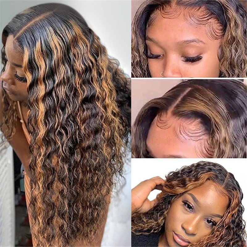 1B/30 Highlight Water Wave Hd Lace Front Human Hair Wet And Wavy Wigs Pre Plucked