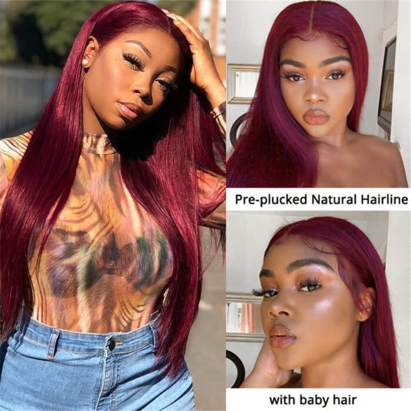 99J Straight/Body Pre Plucked 5X5 Hd Lace Closure Wigs Middle Part Human Hair Natural Hairline