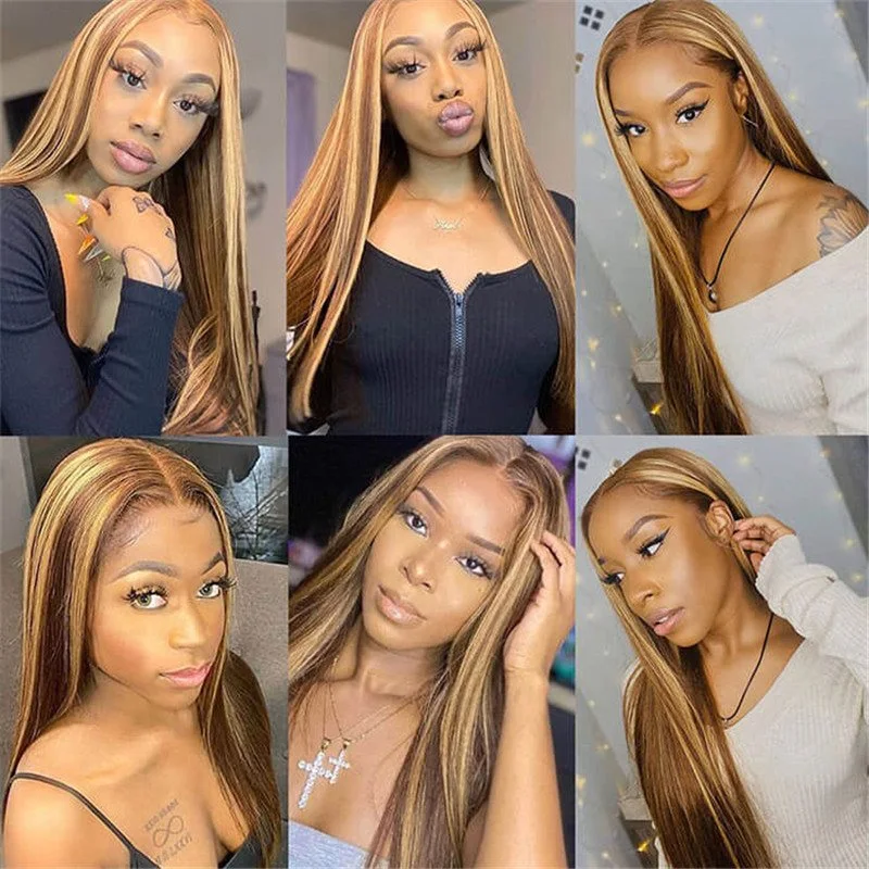 4/27 Highlight Hd Lace Front Wigs Ombre Oreo Straight Human Hair Pre Plucked Natural Hairline