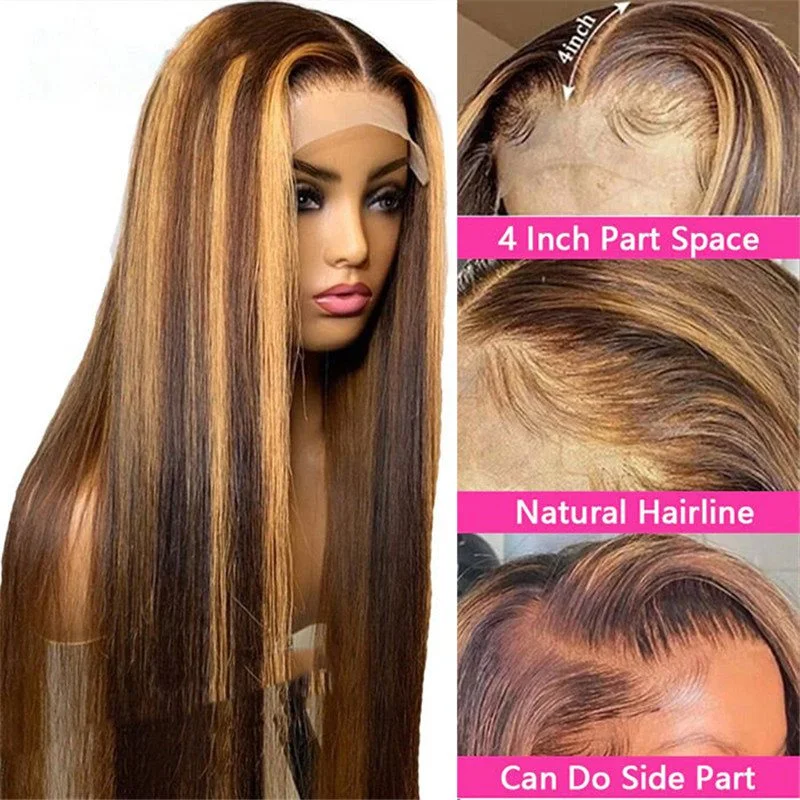 4/27 Highlight Hd Lace Front Wigs Ombre Oreo Straight Human Hair Pre Plucked Natural Hairline