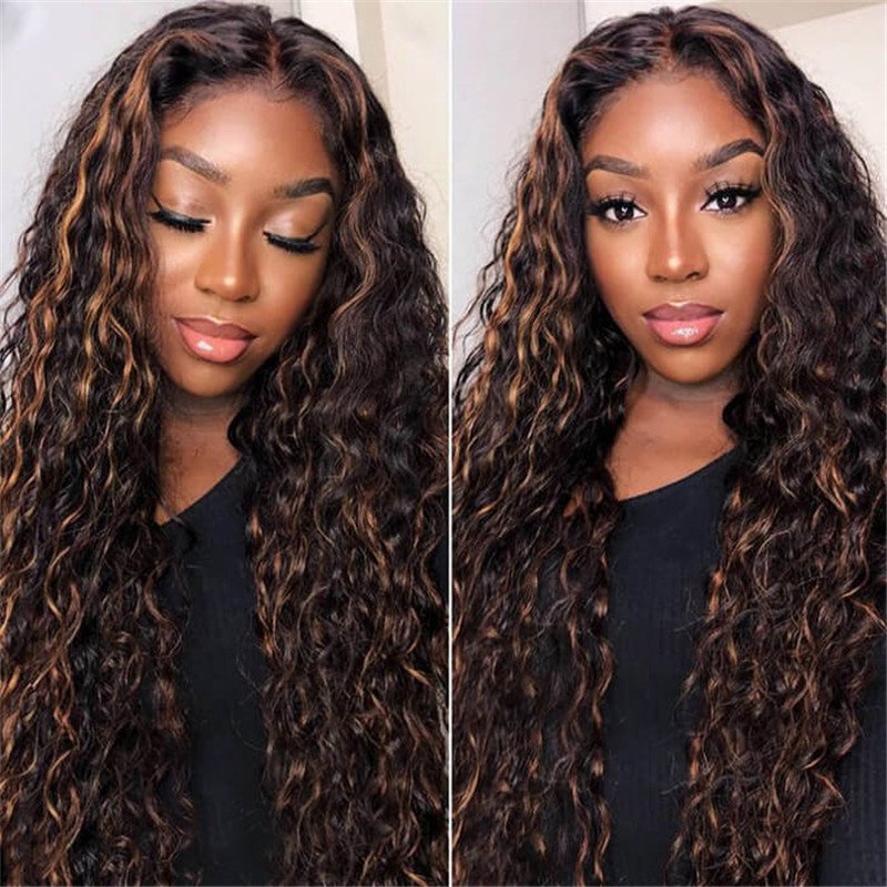 1B/30 Highlight Water Wave Hd Lace Front Human Hair Wet And Wavy Wigs Pre Plucked