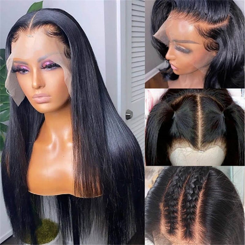 13*6 Hd Transparent Straight Lace Front Wig Human Hair Glueless Clear Wig For Sale