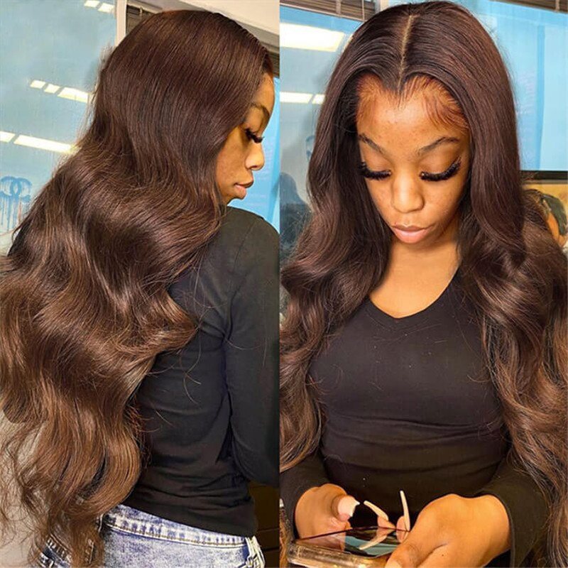 #4 Chocolate Brown Colored  13*6 Hd Lace Front Wig Human Hair Wigs Skin Melt For Black Women