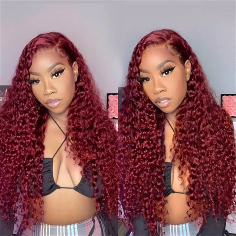 99J Burgundy Color 13X4 Hd Lace Front Wigs Pre Plucked Long Curly Virgin Human Hair Wigs