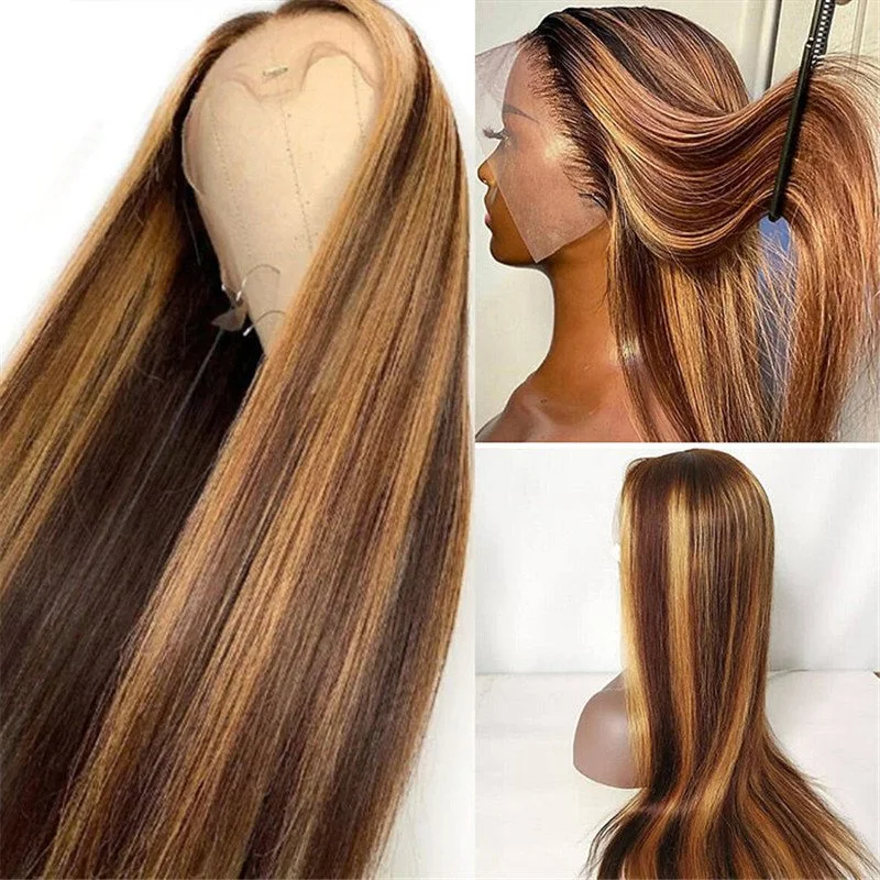 4/27 Highlight Hd Lace Front Wigs Ombre Oreo Straight Human Hair Pre Plucked Natural Hairline