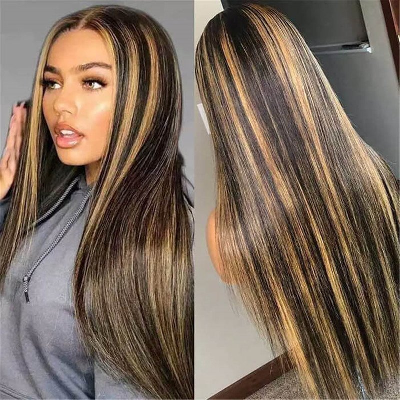 Highlight 1B/27 Straight Lace Front Wigs 150% 180% Density Human Hair For Women