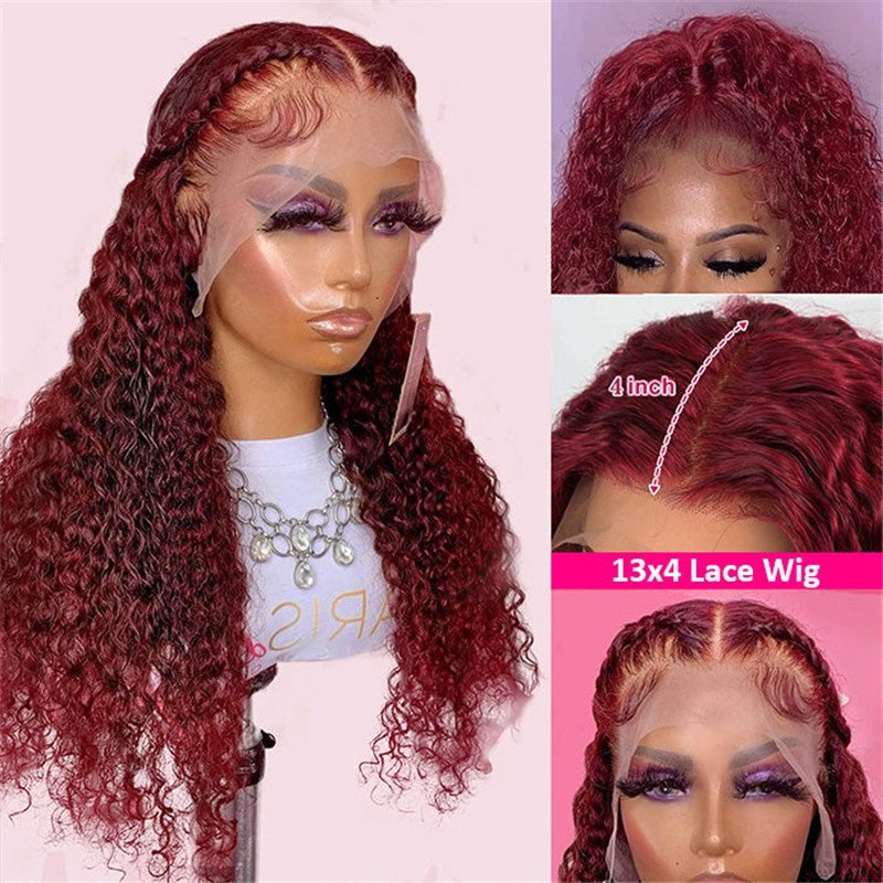 99J Straight/Body Wave 13X4 Burgundy Hd Lace Front Pre Plucked Colored Human Hair Wigs For Women
