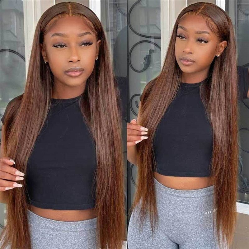#4 Chocolate Brown Colored  13*6 Hd Lace Front Wig Human Hair Wigs Skin Melt For Black Women