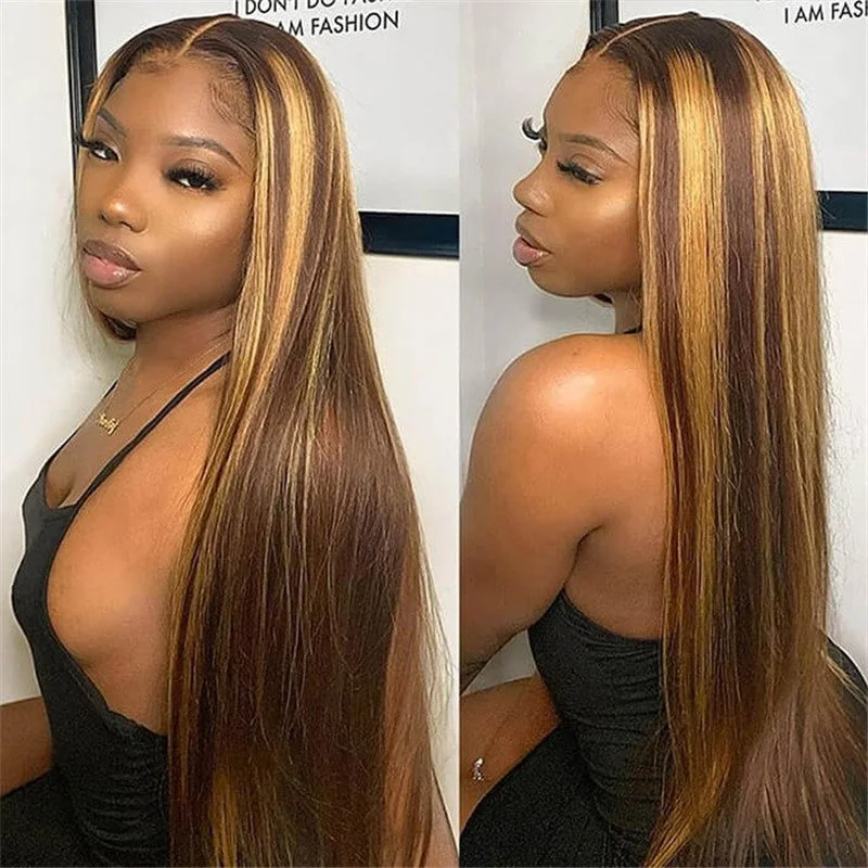 4/27 Highlight Hd Lace Front Wigs Ombre Oreo Straight Human Hair Pre Plucked Natural Hairline