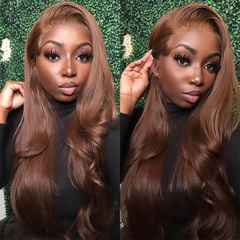 #4 Chocolate Brown Colored  13*6 Hd Lace Front Wig Human Hair Wigs Skin Melt For Black Women