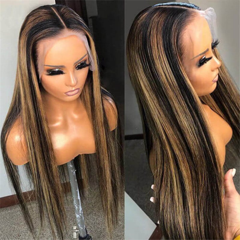 Highlight 1B/27 Straight Lace Front Wigs 150% 180% Density Human Hair For Women