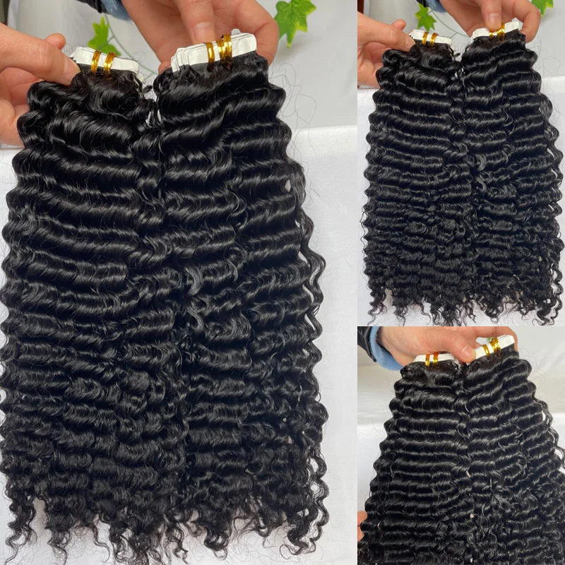 Brazilian Tape in Human Hair Extensions For Women Skin Weft Tape in Hair Deep Wave Curly 100% Human Hair Extensions 40pcs 100g