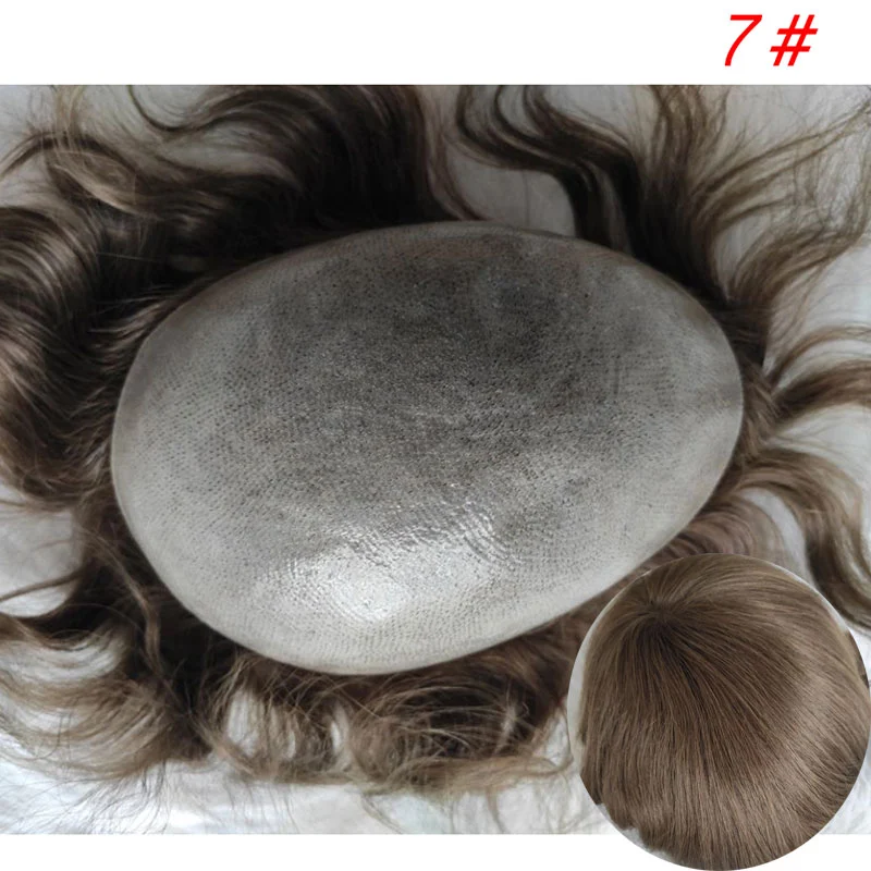 Men Wigs Human Hair Toupee Thin Skin Pu Male Wig Hair Prosthesis Men Toupee Hair 8x10inch Replacement System Remy Hair Pieces 7# Brown
