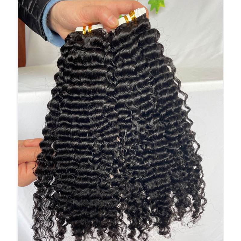 Brazilian Tape in Human Hair Extensions For Women Skin Weft Tape in Hair Deep Wave Curly 100% Human Hair Extensions 40pcs 100g