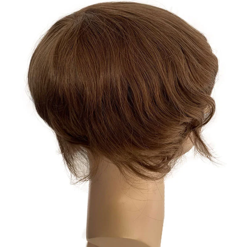 Men Wigs Human Hair Toupee Thin Skin Pu Male Wig Hair Prosthesis Men Toupee Hair 8x10inch Replacement System Remy Hair Pieces 7# Brown