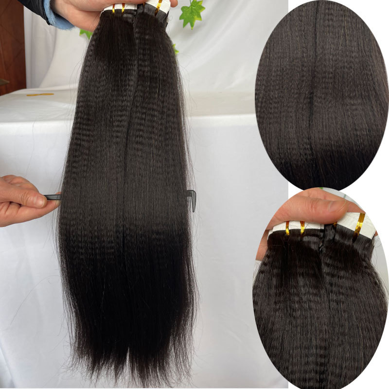 Yaki Straight Hair Tape In Hair Extensions Brazilian Remy Tape Hair 40pcs For Black Women Skin Weft Tape Glue In Hair Extensions