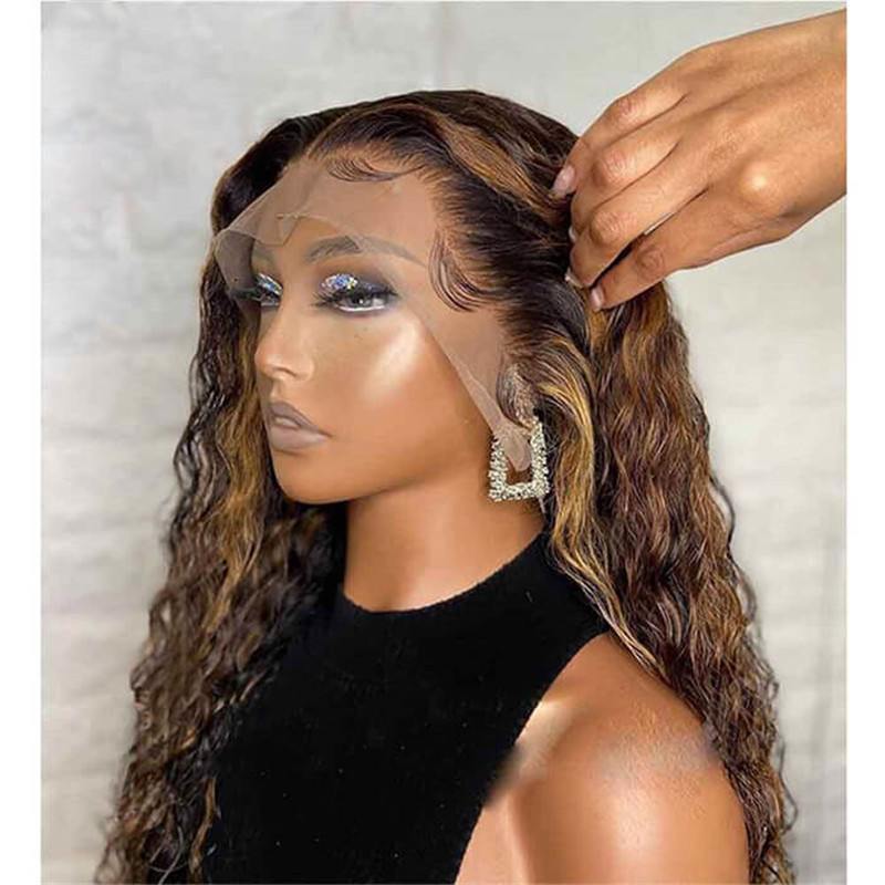 #4/30 Water Wave Highlight Hd Lace Front Human Hair Wigs Pre Plucked Fast Shipping