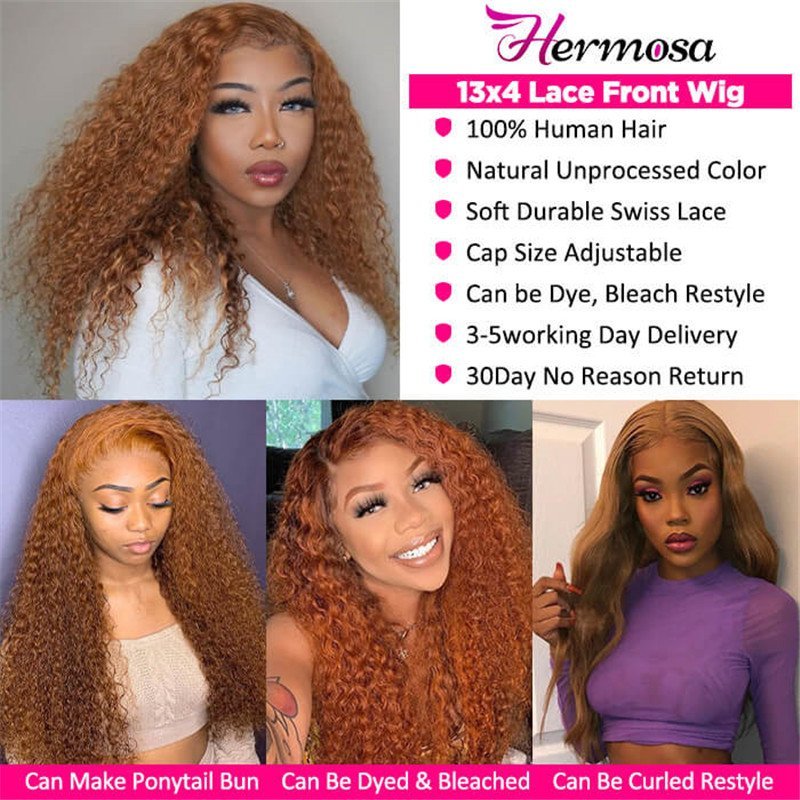 #27 Colored Curly Human Hair Wig Cap Pre-Plucked 13*4 Hd Lace Front Wigs For Black Women