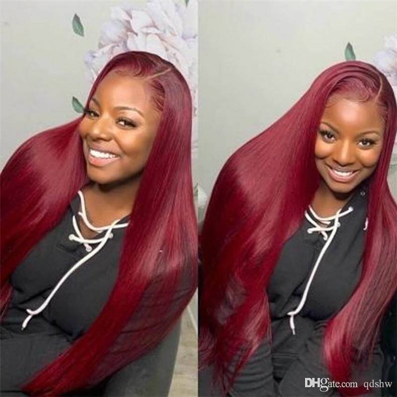13X6 Hd Lace Front Wig Human Hair Wigs 99J Red Burgundy Pre-Plucked Remy Human Hair Deep Part Wigs