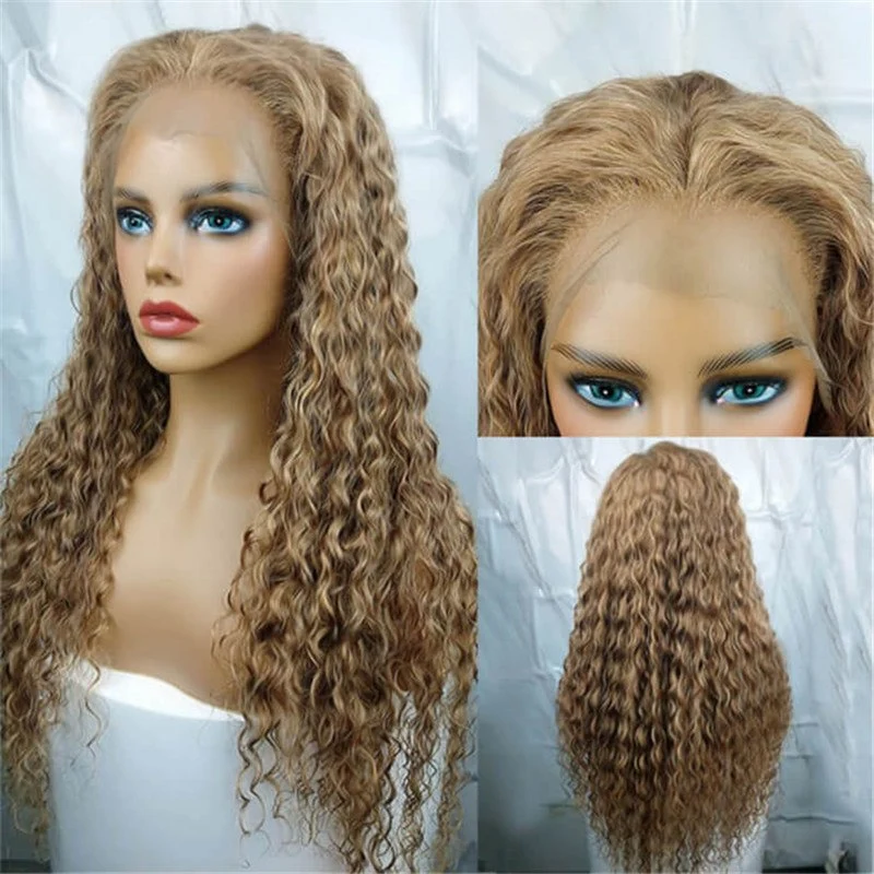 Honey Blonde 13X4 Hd Lace Front Wig Deep Wave #27 Colored Human Hair Wigs 4X4 Closure Wig For African American