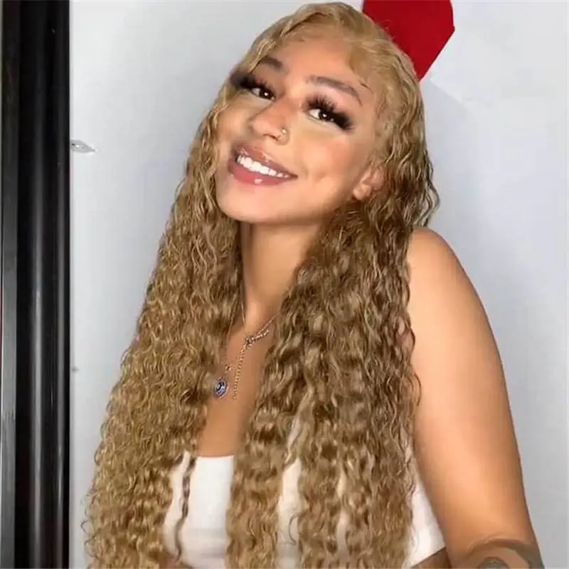 Honey Blonde 13X4 Hd Lace Front Wig Deep Wave #27 Colored Human Hair Wigs 4X4 Closure Wig For African American