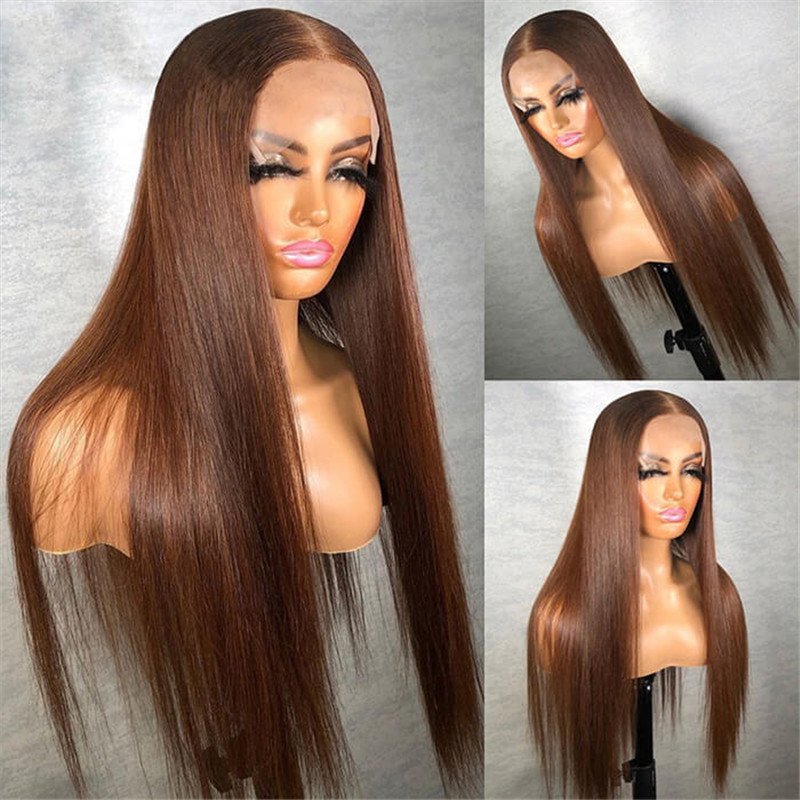 Straight 4*4 Hd Lace Human Hair Wigs #4 Chocolate Brown Color Wigs For Women