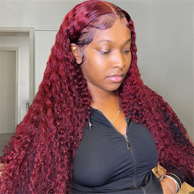 13X6 Hd Lace Front Wig Human Hair Wigs 99J Red Burgundy Pre-Plucked Remy Human Hair Deep Part Wigs