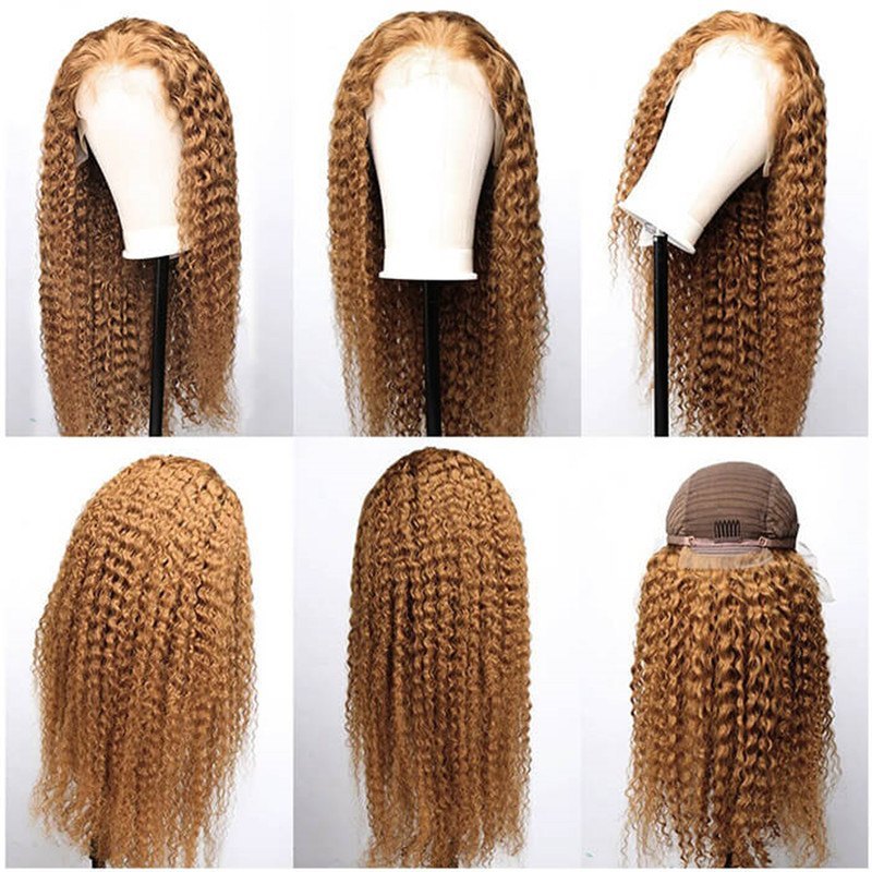 #27 Colored Curly Human Hair Wig Cap Pre-Plucked 13*4 Hd Lace Front Wigs For Black Women