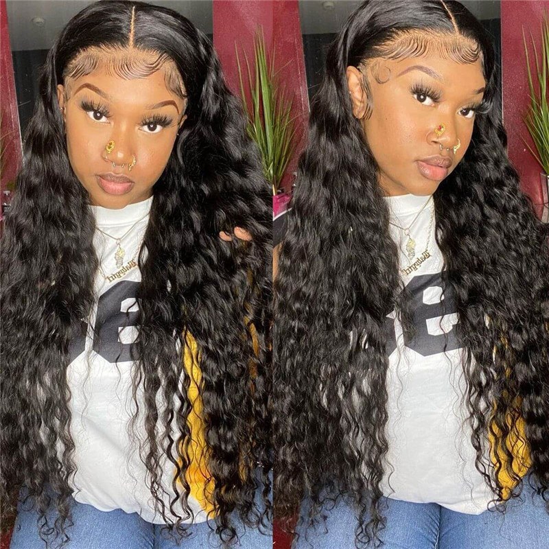 Glueless Water Wave 13X4 Hd Lace Front Wig Pre Plucked Natural Hairline 100% Virgin Human Hair Wigs