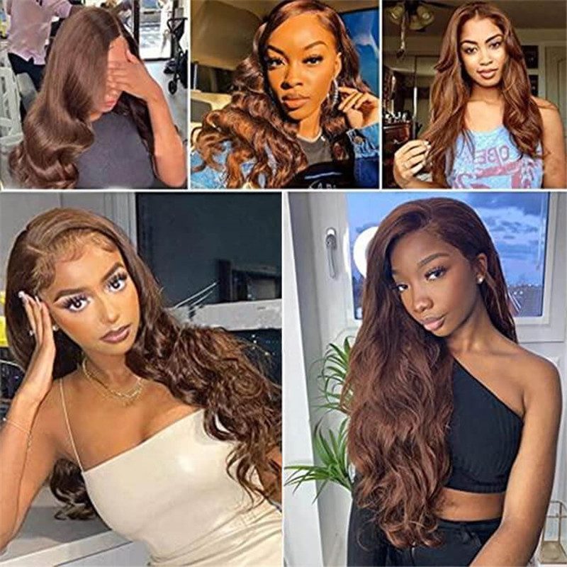 #4 Chocolate Brown Colored Body Wave 13X4 Lace Front Wig Pre Plucked 100% Human Hair Wigs For Women