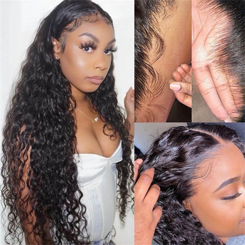 Glueless Water Wave 13X4 Hd Lace Front Wig Pre Plucked Natural Hairline 100% Virgin Human Hair Wigs